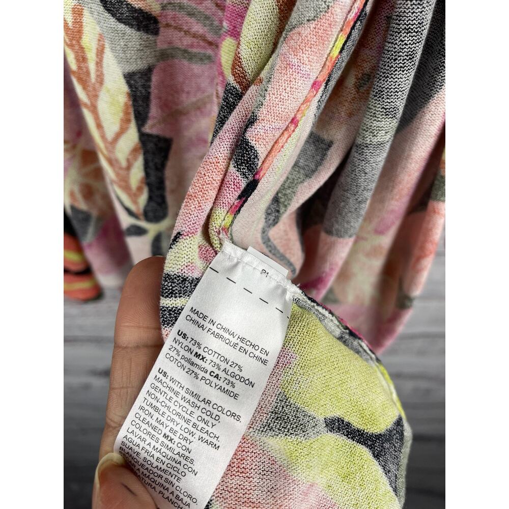 Chicos Cardigan Sweater Women's Size Large Multicolor Tropical Leaf Open Front - Picture 5 of 7